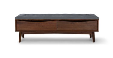 walnut bedroom storage bench with cushioned top