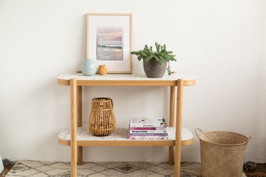 IKEA console table with removable wallpaper