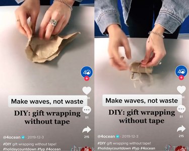 wrapping paper hack on tiktok using no tape and only twine to hold present in place