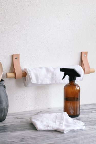 DIY Wood and Leather Towel Shelf