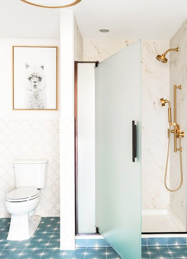 Example of a corner shelf in shower made out of the wall tile  Doorless  shower design, Shower fixtures, Shower corner shelf