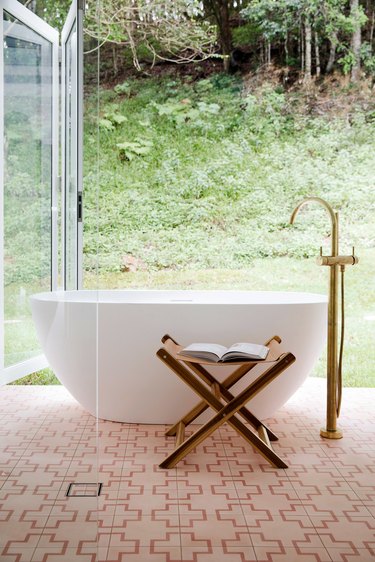 Brass Bathroom Faucet in freestanding bath with brass bath mixer