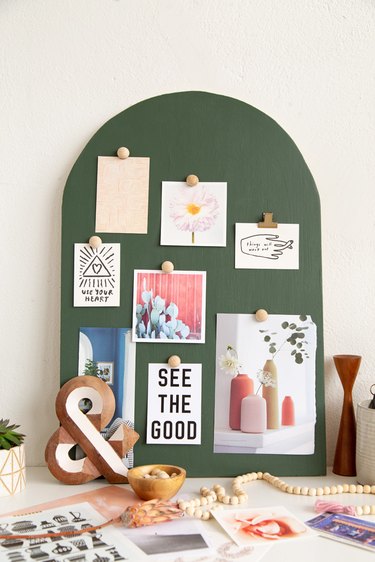 Green DIY Arched Wood Mood Board with magnetic paint