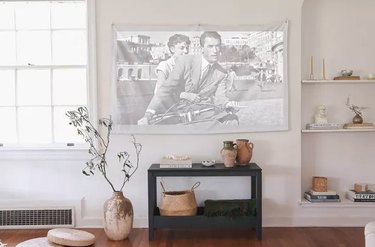 Projector screen on living room wall
