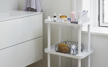 white trolley table Toiletry Organizer in white bathroom