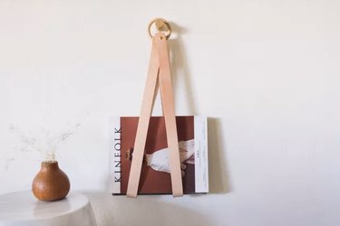 Leather and wood ring magazine holder