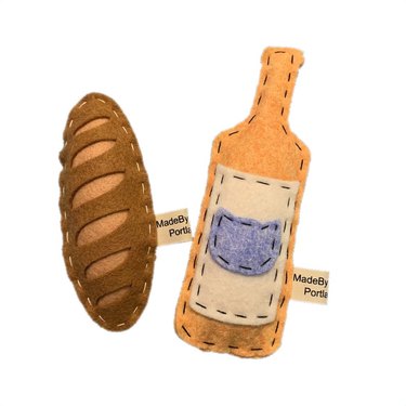 baguette and wine bottle cat toys