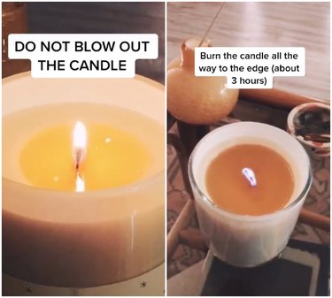 candle burning all the way to the edge to create candle memory