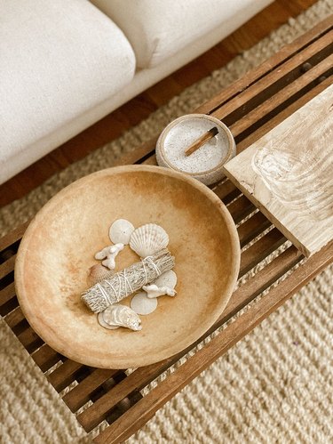 coffee table detail in Sylvia Tribel's living room