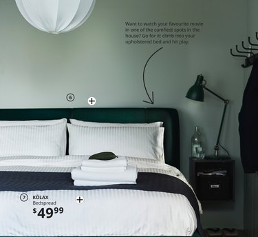 mint green wall in bedroom in ikea 2021 catalog