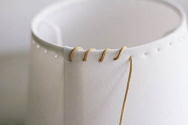 Stitching an IKEA lampshade with leather