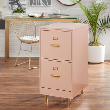 overstock pink 2-drawer filing cabinet with gold fixtures