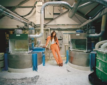 Kelly Wearstler in a paint factory