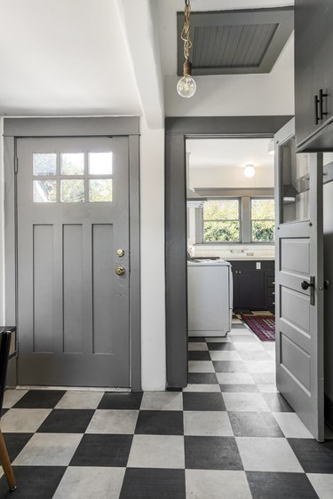 Black and white checkerboard vinyl flooring