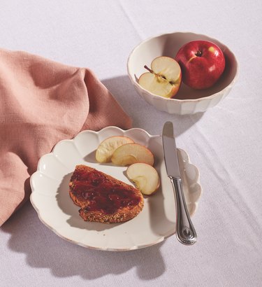 plate and bowl on table with food