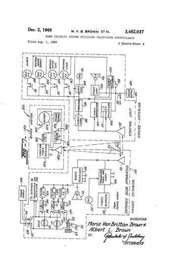 Patent 3,482,037 showing a diagram of the Marie Van Brittan Brown's security system