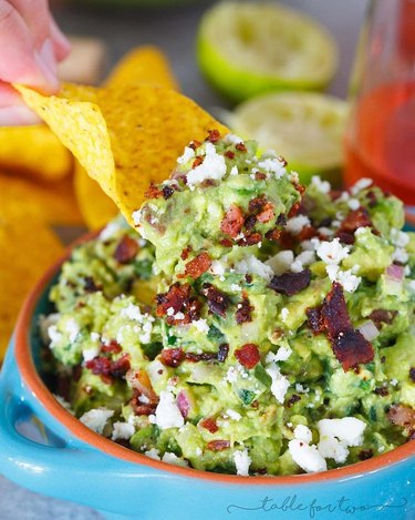 Table for Two Charred Poblano and Peppered Bacon Guacamole