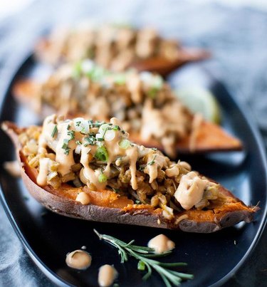 Sweet Potato Soul Wild Mushroom & Leek Stuffed Sweet Potatoes