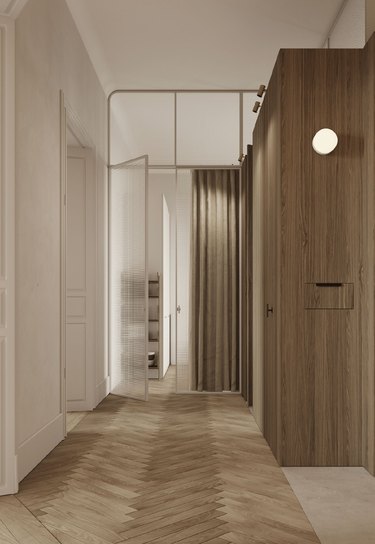 scandinavian hallway with neutral walls