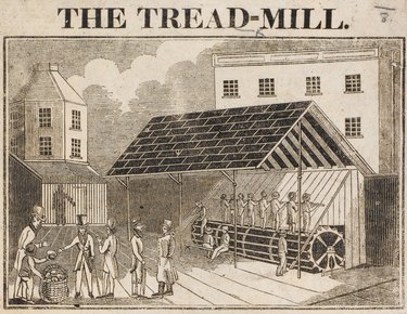 A drawing of the treadmill at Brixton Prison in London, 1817