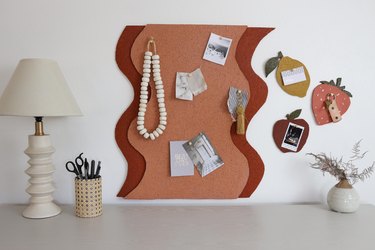 DIY wavy shape cork board with lemon, strawberry and apple bulletin boards