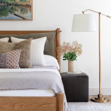 modern farmhouse bedroom with bedroom floor lamp