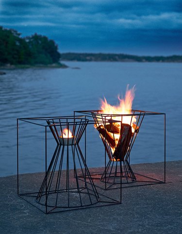 contemporary fire pit with sculptural design
