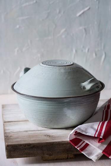 light blue ceramic bakeware with cover by Sarit Ceramics