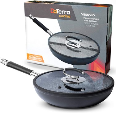 black frying pan with glass lid