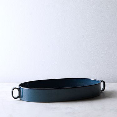 ceramic bakeware, blue oval roaster by Food52 x Dansk