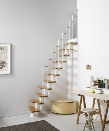 stairs for small space idea with wooden treads and white railing