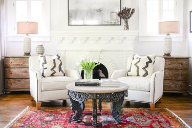 white brick Contemporary fireplace mantel by Mel Bean Interiors