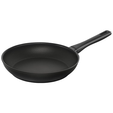 Black ceramic nonstick cookware pan against white background