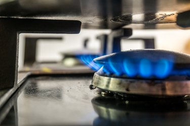 Close-Up of Gas Stove Burner and pot