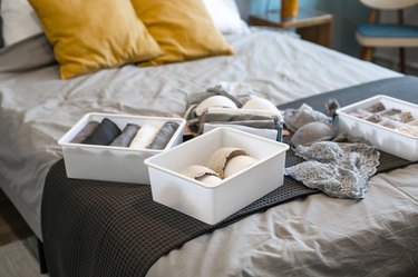 High Angle View Of Food On Bed At Home