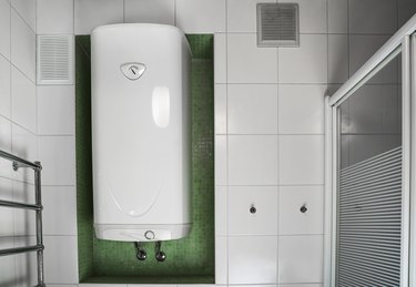 Bathroom interior design with water heater.