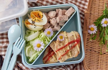 High angle view the colorful healthy lunch box