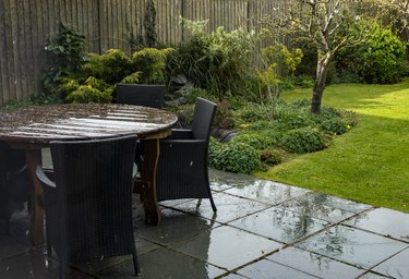 A light dusting of snow on a Garden table