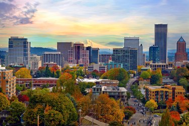 Portland Oregon Downtown Cityscape in the Fall