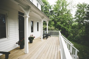 Exterior shot of front porch at old farmhouse