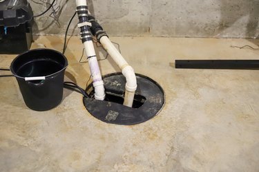 A sump pump in a  home basement