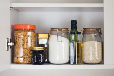 food cupboard, pantry with jars