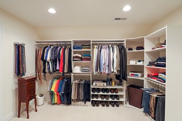 A well-organized walk-in closet.