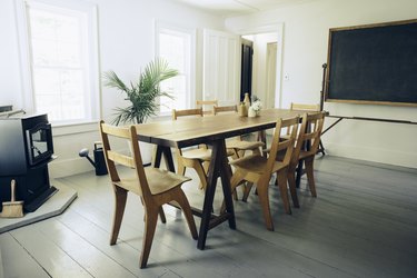 Wooden dining table and chairs at home