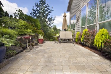 Backyard Paver Patio with Garden Accessories