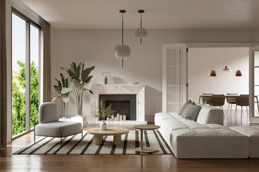 White sofa in contemporary living room at home