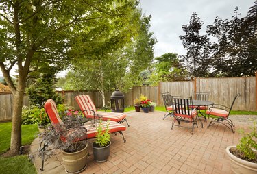 Patio with brick pavers.