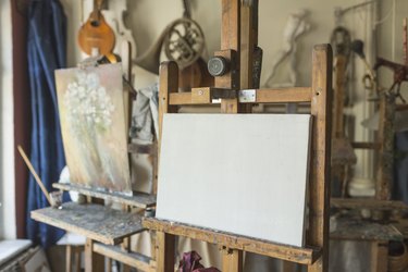 Canvas on easel in art studio