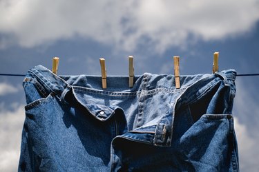 Blue jeans on clothes line.