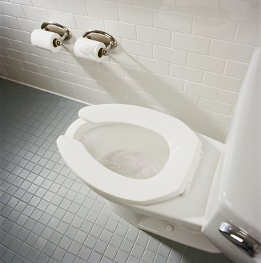 Toilet in bathroom, high angle view